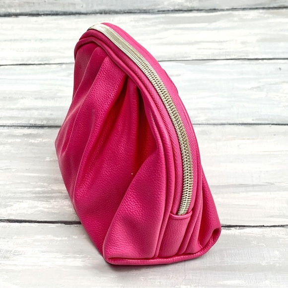 bareMinerals Hot Pink Faux Pebbled Leather Cosmetic Bag Makeup Zip Travel Bag - Picture 7 of 13